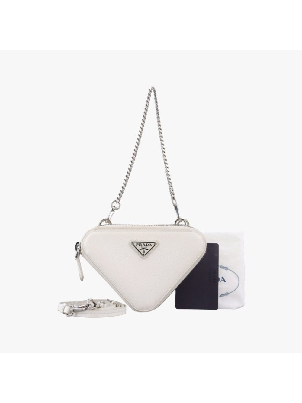 Prada Triangle Logo White Saffiano Leather